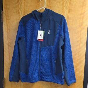 Spyder Men's L Thermoweb Zip Front/Hooded Mid Weight Jacket Electric Blue New